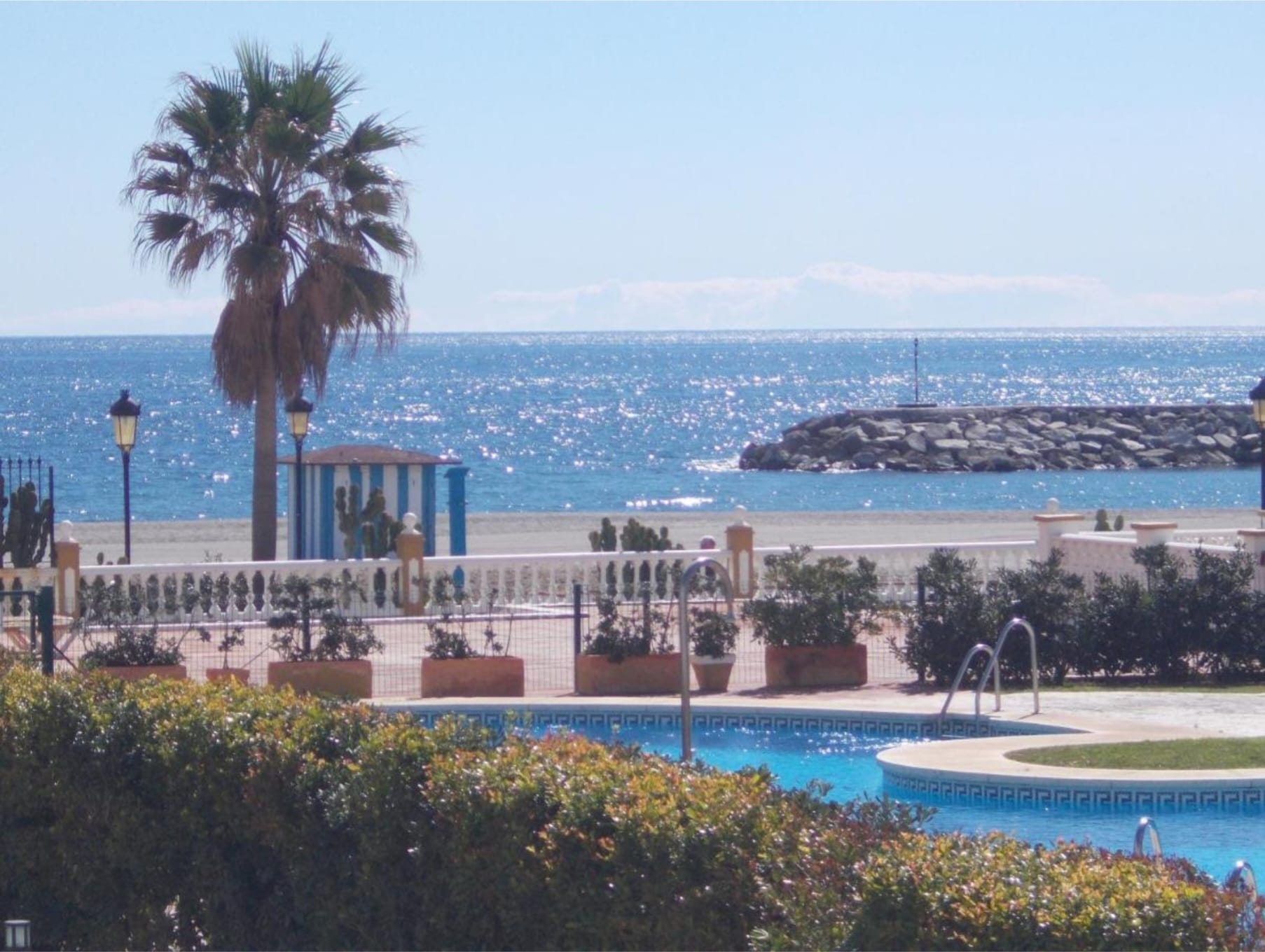 Stunning sea view and pool from Marina de la Duquesa beachfront apartment on Costa del Sol